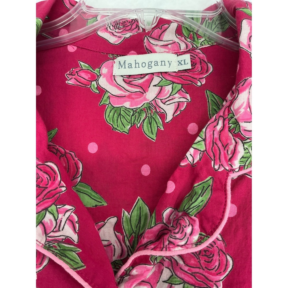 Mahogany Pajama Set Women XL Pink Floral Polka Dot 100% Cotton Long Sleeve Pants - Picture 3 of 12